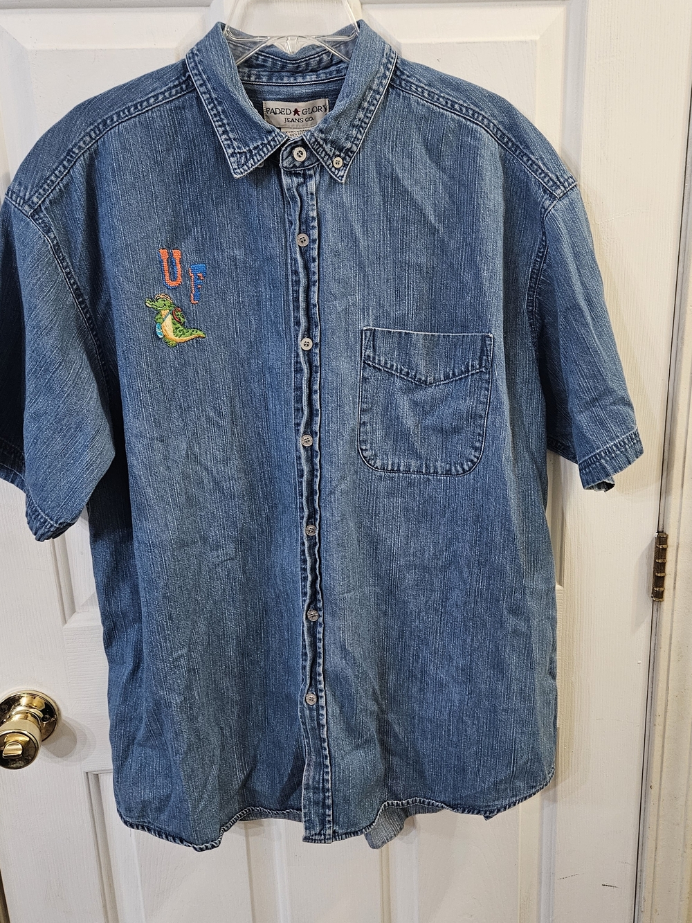 Vintage 90s University of Florida Gators Denim Button Up Shirt Mens XL